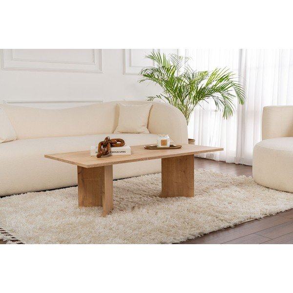 Măsuță de cafea în culoare naturală cu aspect de lemn de stejar 60x119 cm Sabin – Kalune Design-image-1