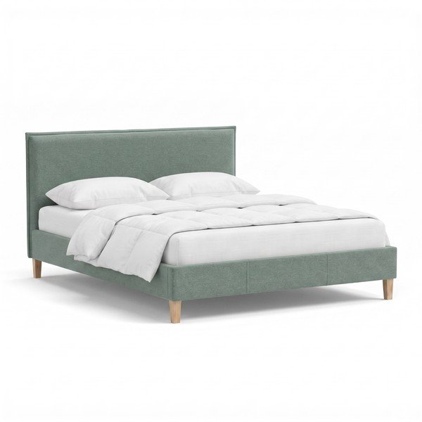 Pat matrimonial verde tapițat cu somieră 180x200 cm Tina – Ropez