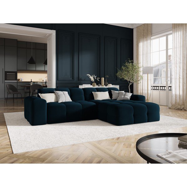 Colțar albastru închis cu tapițerie din catifea (pe partea dreaptă) Kendal – Micadoni Home-image-1