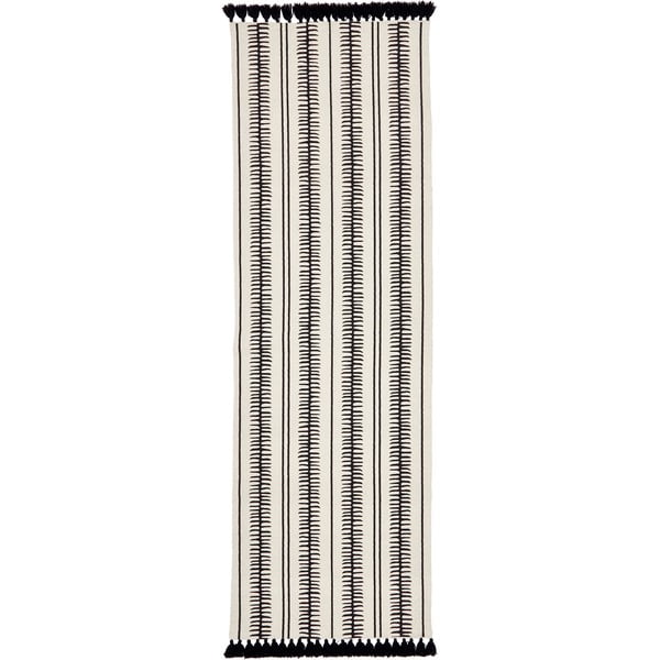 Covor tip traversă țesut manual din bumbac Westwing Collection Rita, 80 x 250 cm, bej-negru