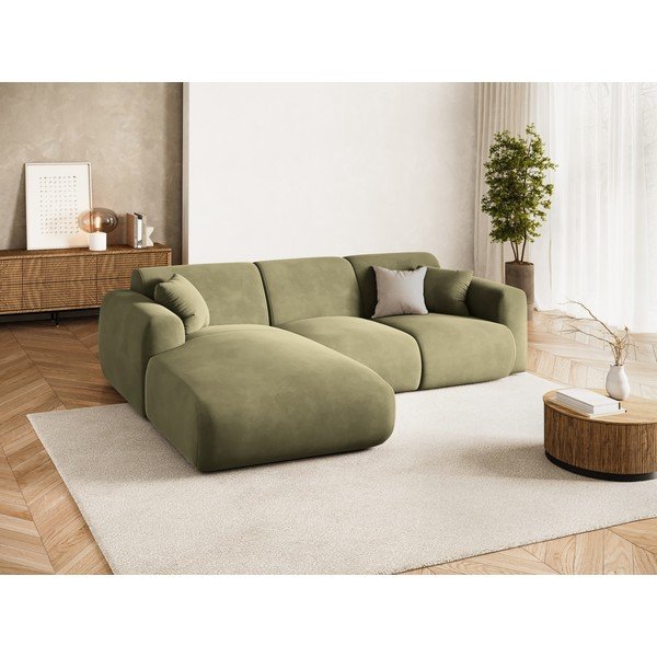 Colțar kaki cu tapițerie din catifea (cu colț pe partea stângă/cu șezlong) Molino – Micadoni -image-1