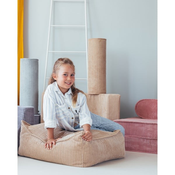 Fotoliu puf pentru copii maro deschis cu tapițerie din catifea reiată Square – Wigiwama-image-1