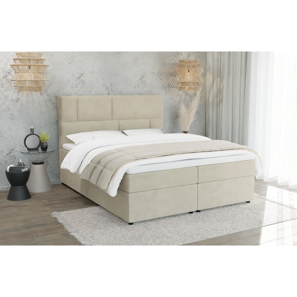 Pat boxspring bej cu spațiu de depozitare 180x200 cm Lola – Ropez-image-2