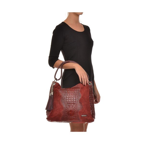 Geantă din piele Luisa Vannini Marsala, roșu-image-4