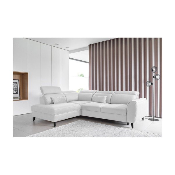 Colțar alb extensibil/cu spațiu de depozitare cu tapițerie din catifea (cu colț pe partea stângă/în formă de ”L”) Noble – ELTAP-image-1