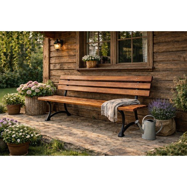 Bancă de grădină în culoare naturală din lemn masiv – Rojaplast-image-4