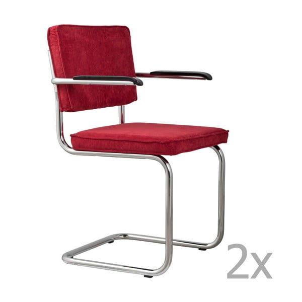 Set 2 scaune cu suport pentru brațe Zuiver Ridge Rib, roșu