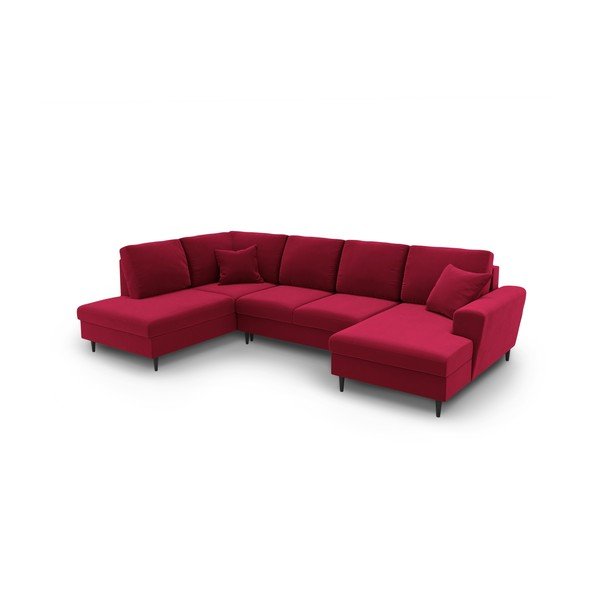 Colțar roșu extensibil, cu spațiu de depozitare cu tapițerie din catifea (cu colț pe partea stângă-în formă de "U") Kyoto – Cosmopolitan Design-image-1
