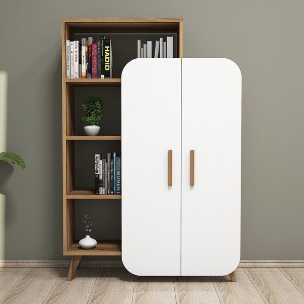 Dulap cu rafturi în decor de lemn de nuc Garetto Form, alb-image-4