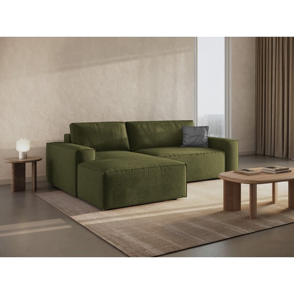 Colțar verde închis extensibil cu tapițerie din țesătură bouclé (cu colț pe partea stângă ) Jodie – Micadoni Home-image-1