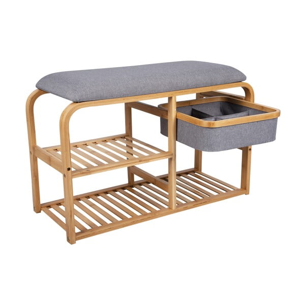 Pantofar cu loc de șezut din bambus Leitmotiv Bench, lățime 70 cm, gri deschis-image-4