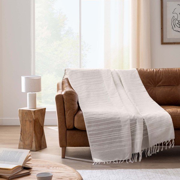 Cuvertură crem din bumbac 125x150 cm Lilia – douceur d'intérieur-image-1