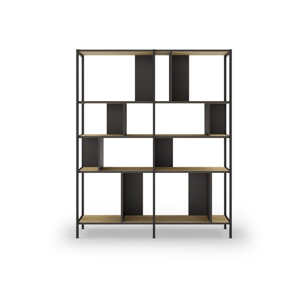 Bibliotecă neagră/în culoare naturală cu aspect de lemn de stejar 144x175 cm Alabama – Marckeric