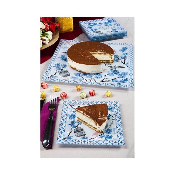 Set 6 farfurii desert și 1 farfurie tort Mezzo, alb - albastru-image-2