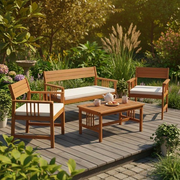 Set mobilier de grădină în culoare naturală închisă din lemn de acacia pentru 4 persoane Noemi   – Bizzotto-image-1