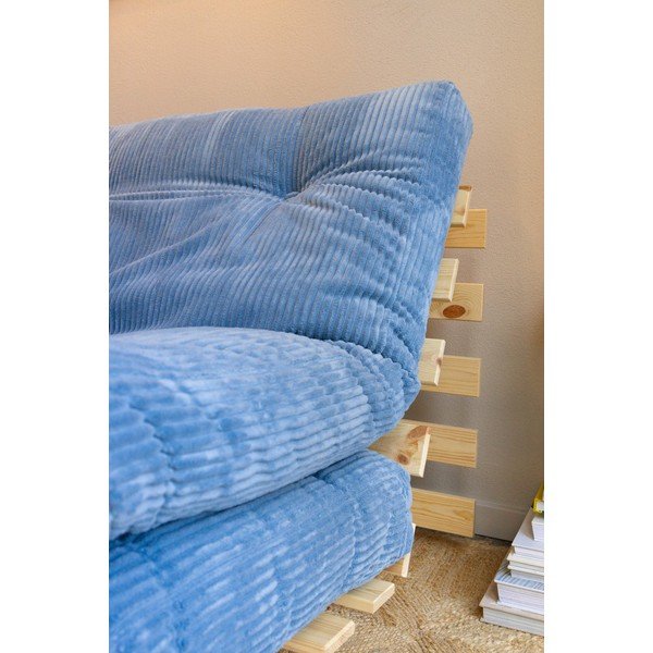Fotoliu albastru deschis extensibil de tip futon cu tapițerie din catifea reiată Roots – Karup-image-1