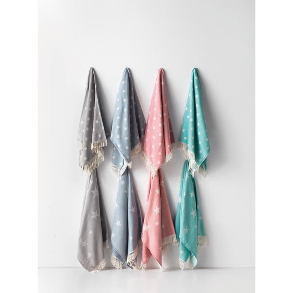 Pled din amestec de bumbac Euromat Stars 140 x 180 cm, turcoaz-image-2