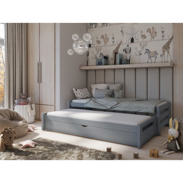 Pat din lemn de pin extensibil gri pentru copii cu spațiu de depozitare 80x200 cm Anis - Lano Meble-image-1