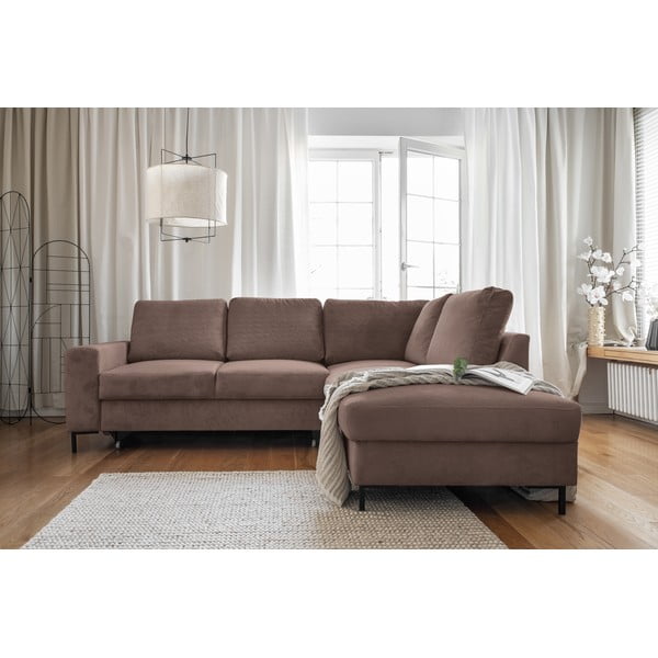 Colțar maro extensibil cu tapițerie din catifea reiată  (cu colț pe partea dreaptă) Lofty Lilly – Miuform-image-4