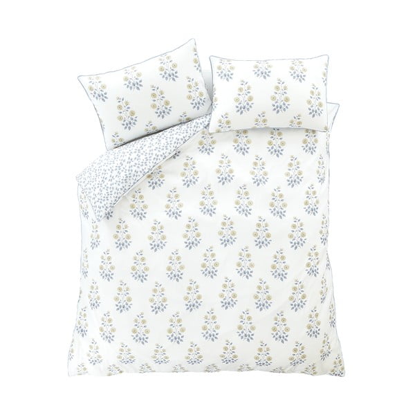 Lenjerie de pat albă din damasc pentru pat dublu/extinsă 230x220 cm Eloise Floral – Bianca