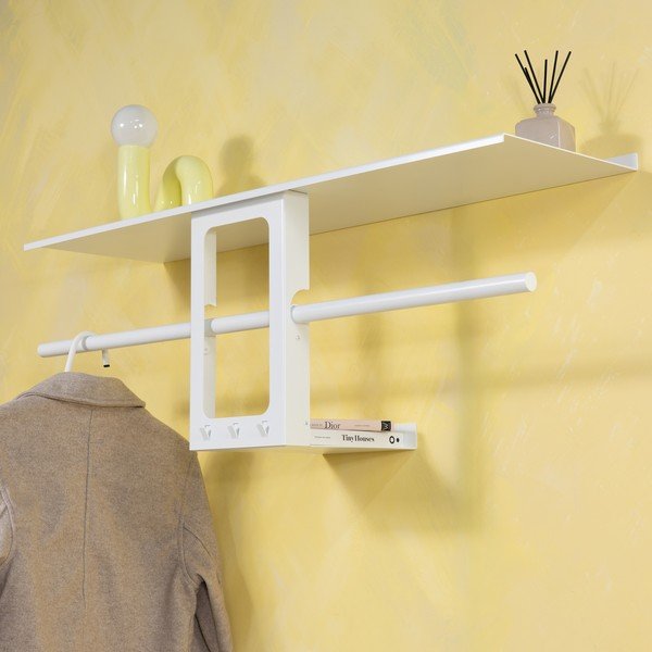 Cuier de perete alb cu raft din oțel 100 cm Luno Small – Spinder Design-image-1