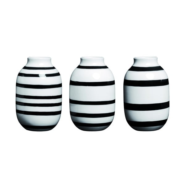 Set 3 vaze din ceramică Kähler Design Omaggio, înălțime 8 cm, negru - alb