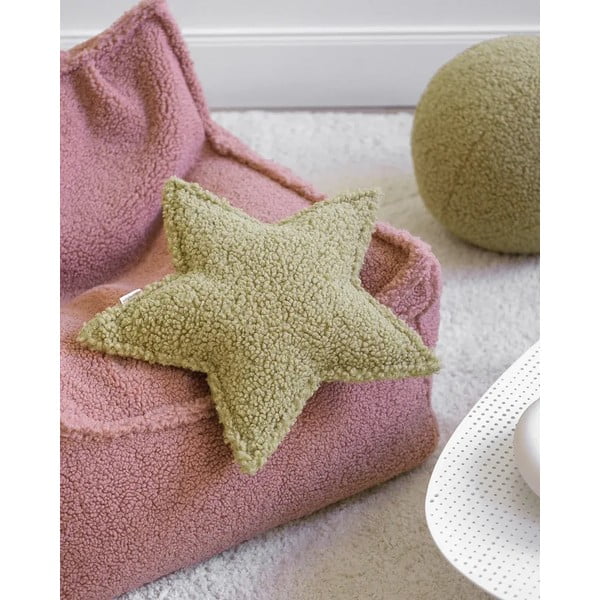 Pernă decorativă pentru copii verde cu tapițerie din țesătură bouclé Star – Wigiwama-image-2