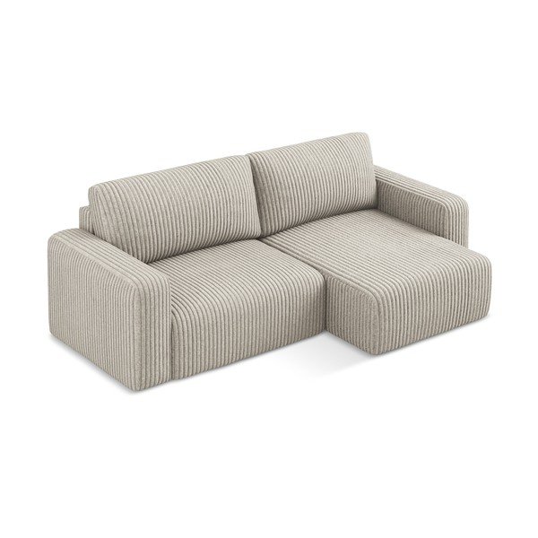 Colțar bej extensibil/cu spațiu de depozitare cu tapițerie din catifea reiată  (cu colț pe partea dreaptă/cu șezlong) Kona – Makamii-image-3