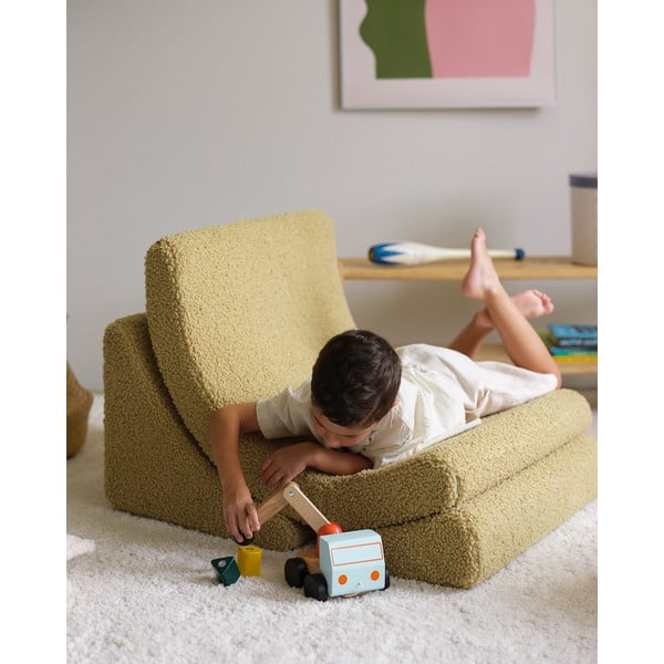 Fotoliu de copii verde cu tapițerie din țesătură bouclé Moon – Wigiwama-image-4