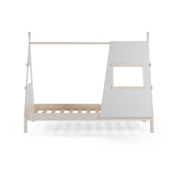 Pat pentru copii  crem de tip casă din lemn de pin cu somieră 90x200 cm Enola – Marckeric-image-3