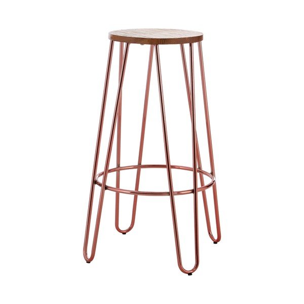 Scaun de bar în culoare naturală/roz auriu din lemn de ulm (înălțime șezut 75 cm) District – Premier Housewares