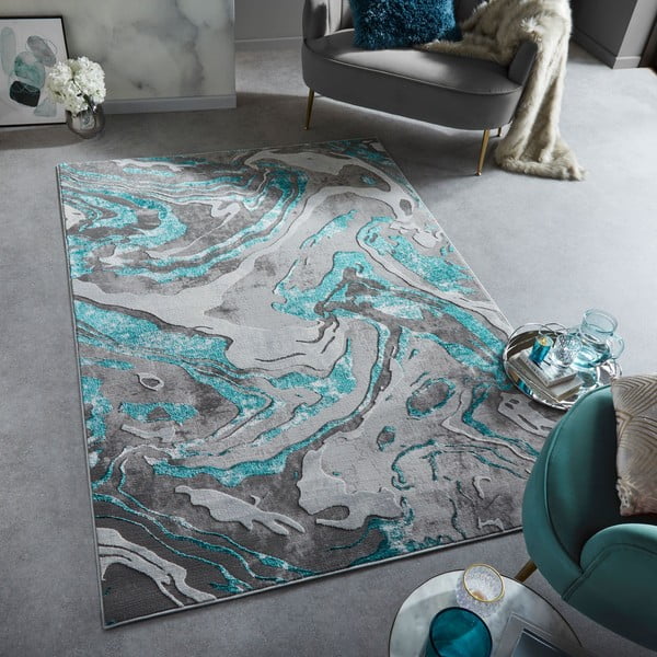 Covor gri/turcoaz 240x340 cm Marbled – Flair Rugs-image-1