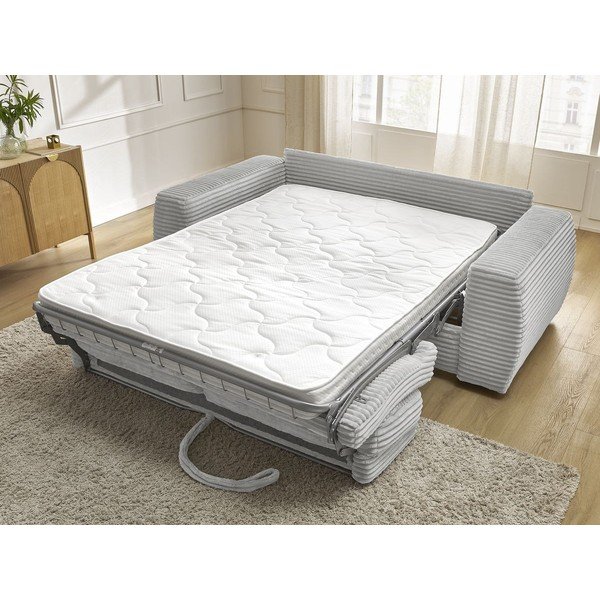 Canapea gri deschis pentru dormitul zilnic/extensibilă cu tapițerie din catifea reiată  220 cm Hugo – Bobochic Paris-image-1