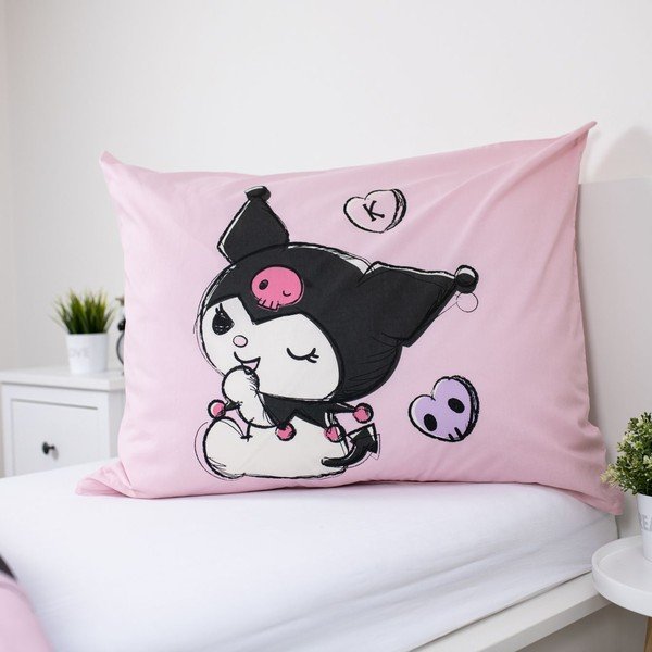 Lenjerie de pat pentru copii roz din bumbac pentru pat de o persoană 140x200 cm Hello Kitty "Kuromi" – Jerry Fabrics-image-3