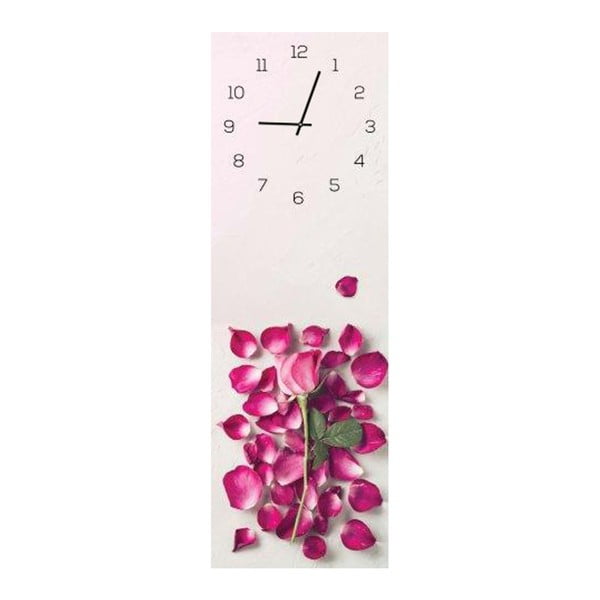 Ceas de perete din sticlă DecoMalta Rose, 20 x 60 cm