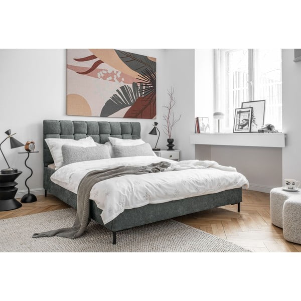 Pat matrimonial verde prăfuit tapițat cu somieră 160x200 cm Eve – Miuform-image-3