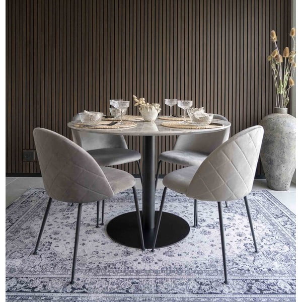 Masă de dining rotundă cu blat cu aspect de marmură ø 110 cm Bolzano – House Nordic-image-1