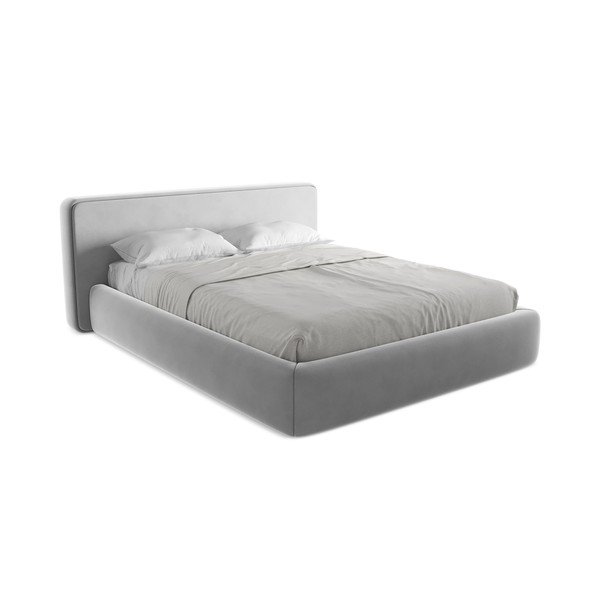 Pat matrimonial gri tapițat cu spațiu de depozitare cu somieră 160x200 cm Kiana – Makamii-image-2