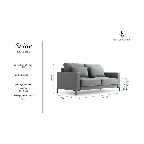 Canapea Interieurs 86 Seine, 158 cm, gri-image-4