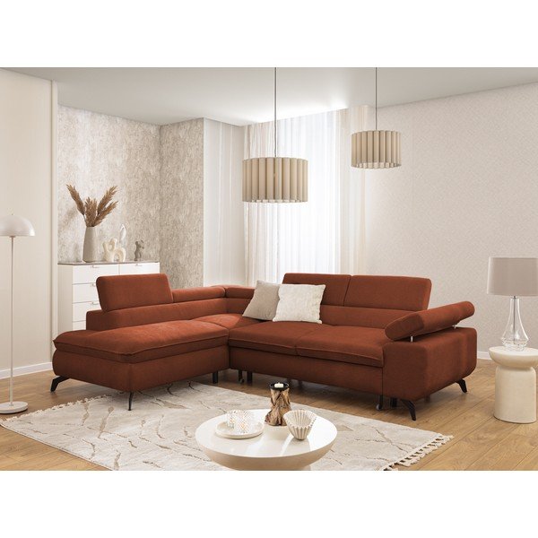 Colțar teracotă cu tapițerie din chenille (cu colț pe partea stângă/în formă de ”L”) Marbeya  – Ropez-image-1