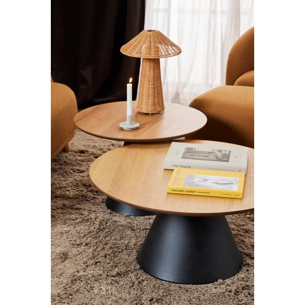 Măsuță de cafea neagră/în culoare naturală rotundă cu blat cu aspect de lemn de stejar ø 65 cm Soli – Actona-image-2