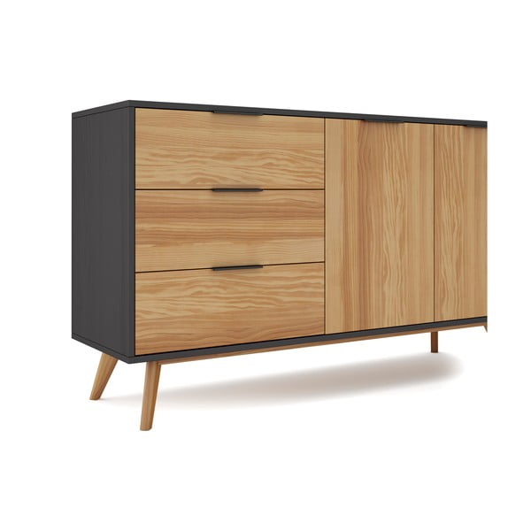 Comodă negru/natural  joasă din lemn de pin 140x81 cm Lavis – Marckeric-image-4