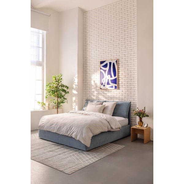 Pat matrimonial albastru tapițat cu spațiu de depozitare cu somieră 180x200 cm Myra Pillow – Bonami Selection-image-1