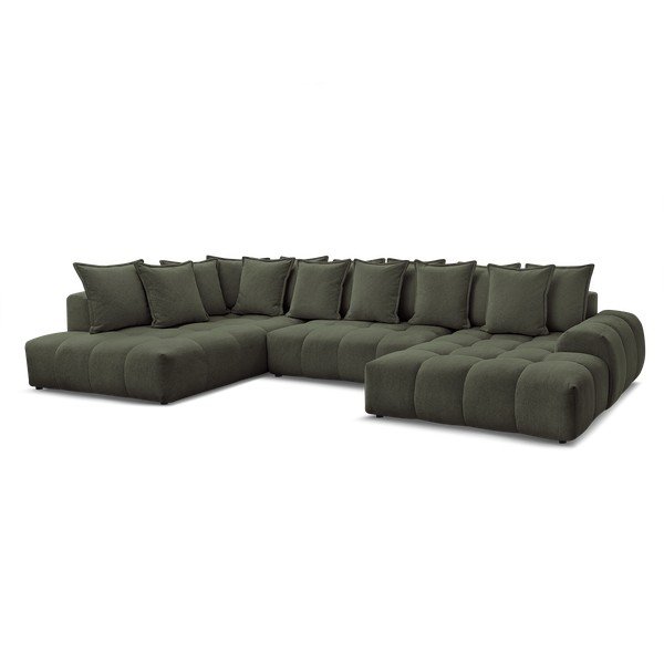 Colțar verde extensibil/cu spațiu de depozitare cu tapițerie din chenille (cu colț pe partea stângă/în formă de "U") Everest – Bobochic Paris-image-3