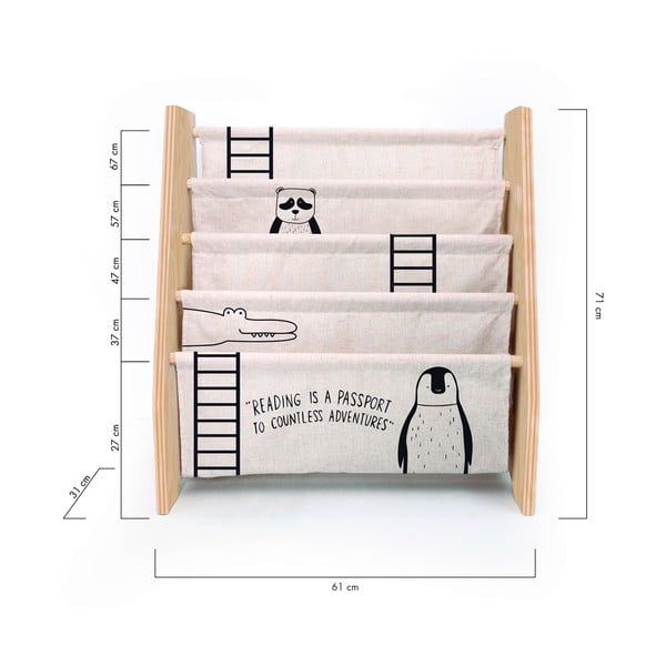 Bibliotecă pentru copii din material textil bej 60x70 cm Animals - Folkifreckles-image-4