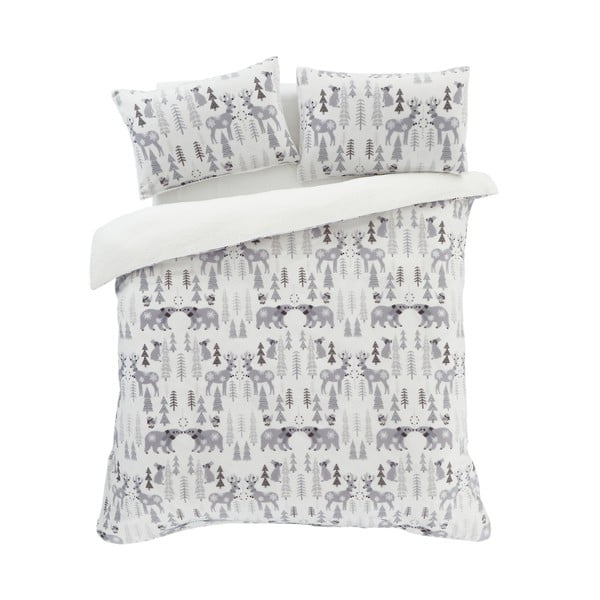Lenjerie de pat albă-gri din micropluș pentru pat de o persoană 135x200 cm Winter Wonderland – Catherine Lansfield-image-2