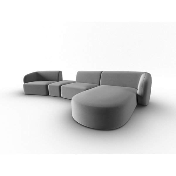 Colțar gri cu tapițerie din catifea (cu colț pe partea dreaptă, cu șezlong) Paolo – Milo Casa-image-2