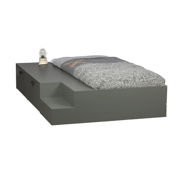 Pat pentru copii  verde-gri din lemn   de pin cu spațiu de depozitare 80x200 cm Stage – vtwonen-image-3