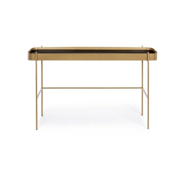 Masă consolă aurie cu blat din sticlă 43x120,5 cm Rashida – Bizzotto-image-2