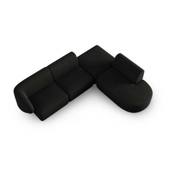 Colțar negru cu tapițerie din chenille (cu colț pe partea dreaptă, în formă de ”L”) Paolo – Milo Casa-image-1